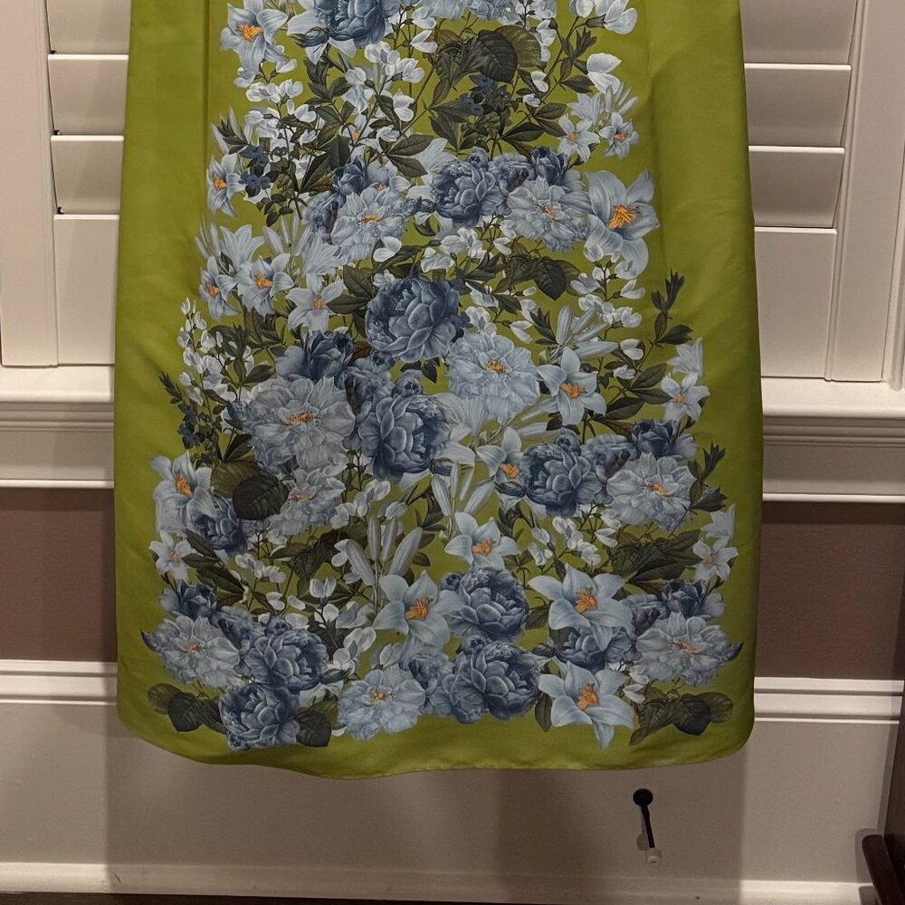 Sachin + Babi Lime Green Strapless Gown with Blue Floral Panel - Picture 4 of 8